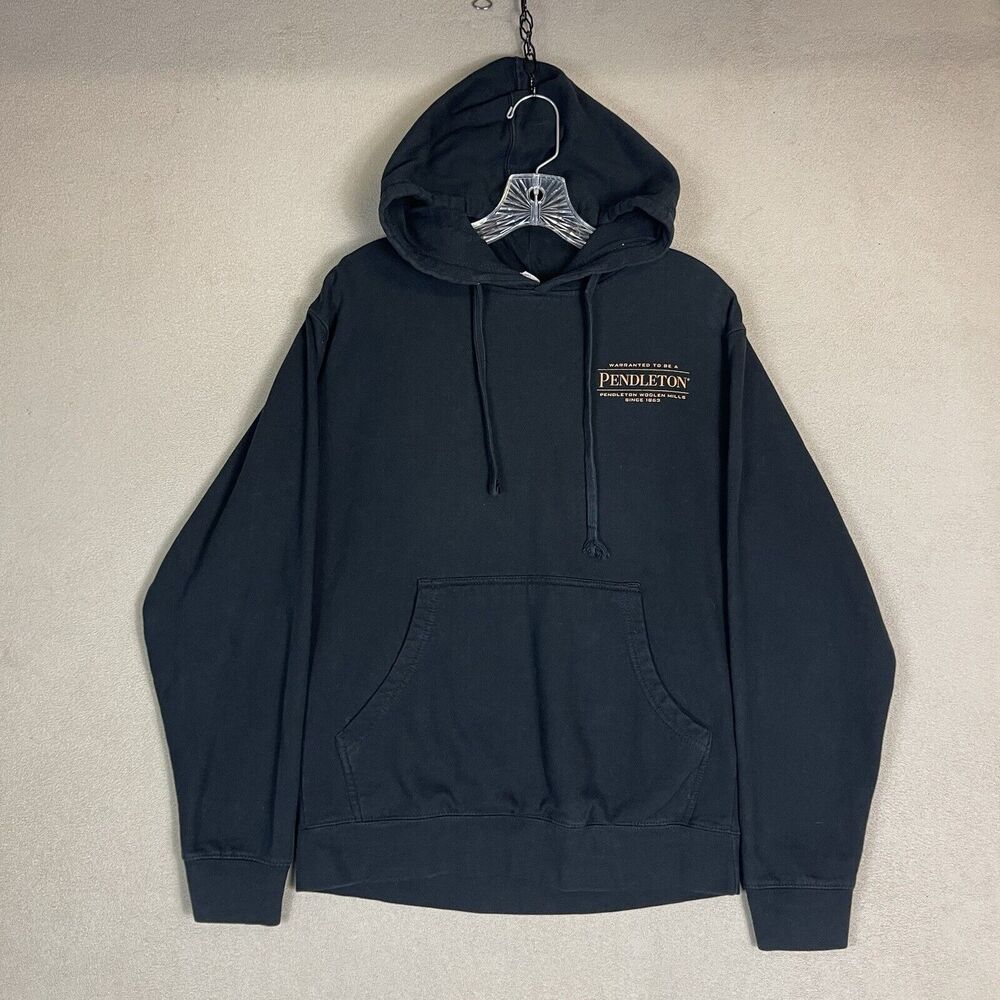 Pendleton Hoodie Mens Small Black Graphic Print Pockets Regular Fit Pullover